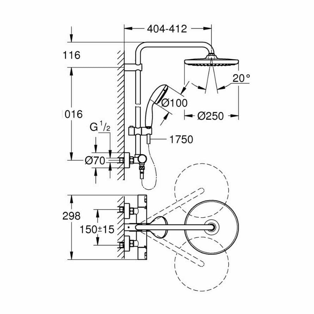 Пакет душ кабина Rea Punto черен 80x100 см и душ колона Grohe Vitalio Start черен