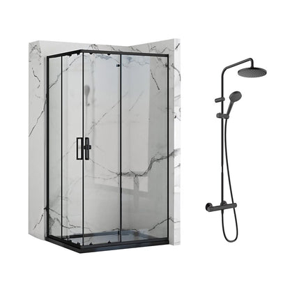 Rea Punto Black Shower Cabin Package 80x100 cm and Hansgrohe Vernis Blend Black Shower Column