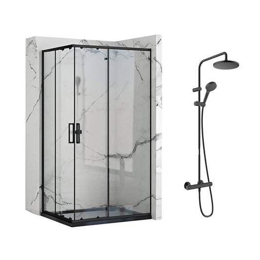 Черен душ кабина Rea Punto 80x100 см и душ колона Hansgrohe Vernis Blend