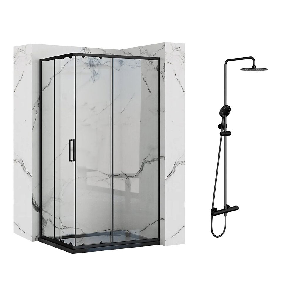 Rea Punto Black Shower Cabin Package 80x100 cm and OMNIRES Y Black Shower Column