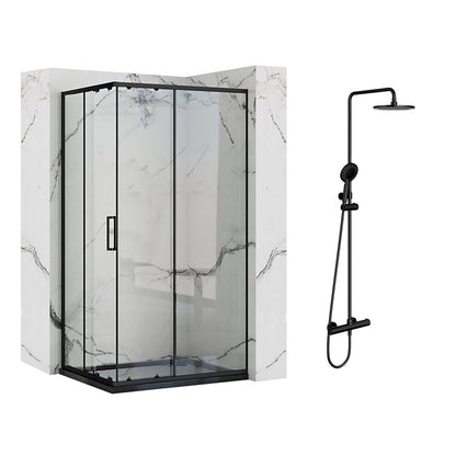 Rea Punto Black Shower Cabin Package 80x100 cm and OMNIRES Y Black Shower Column