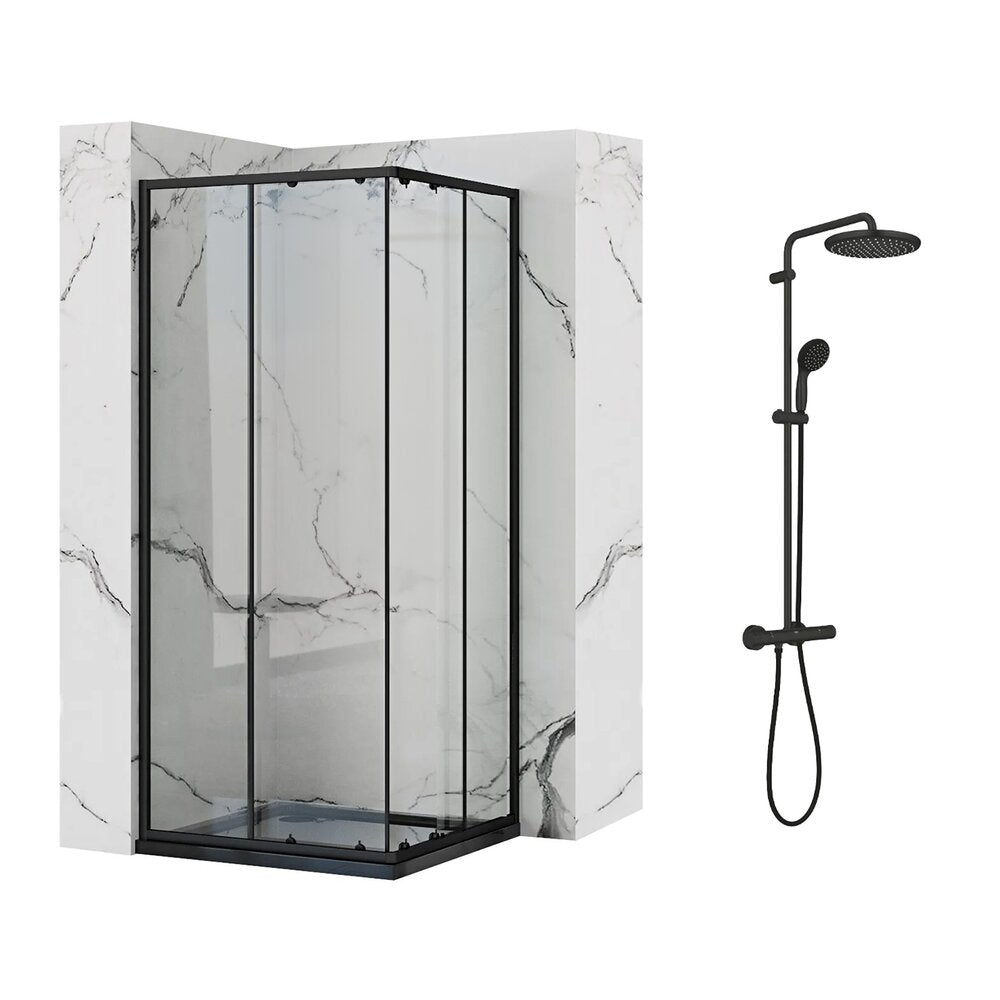 Комплект черна душ кабина Rea Punto 90x90 см и душ колона Grohe Vitalio Start черна