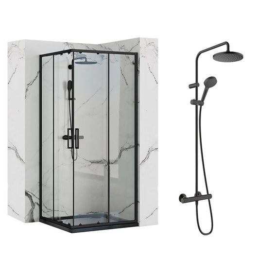 Пакет душ кабина Rea Punto черен 90x90 см и душ колона Hansgrohe Vernis Blend черен