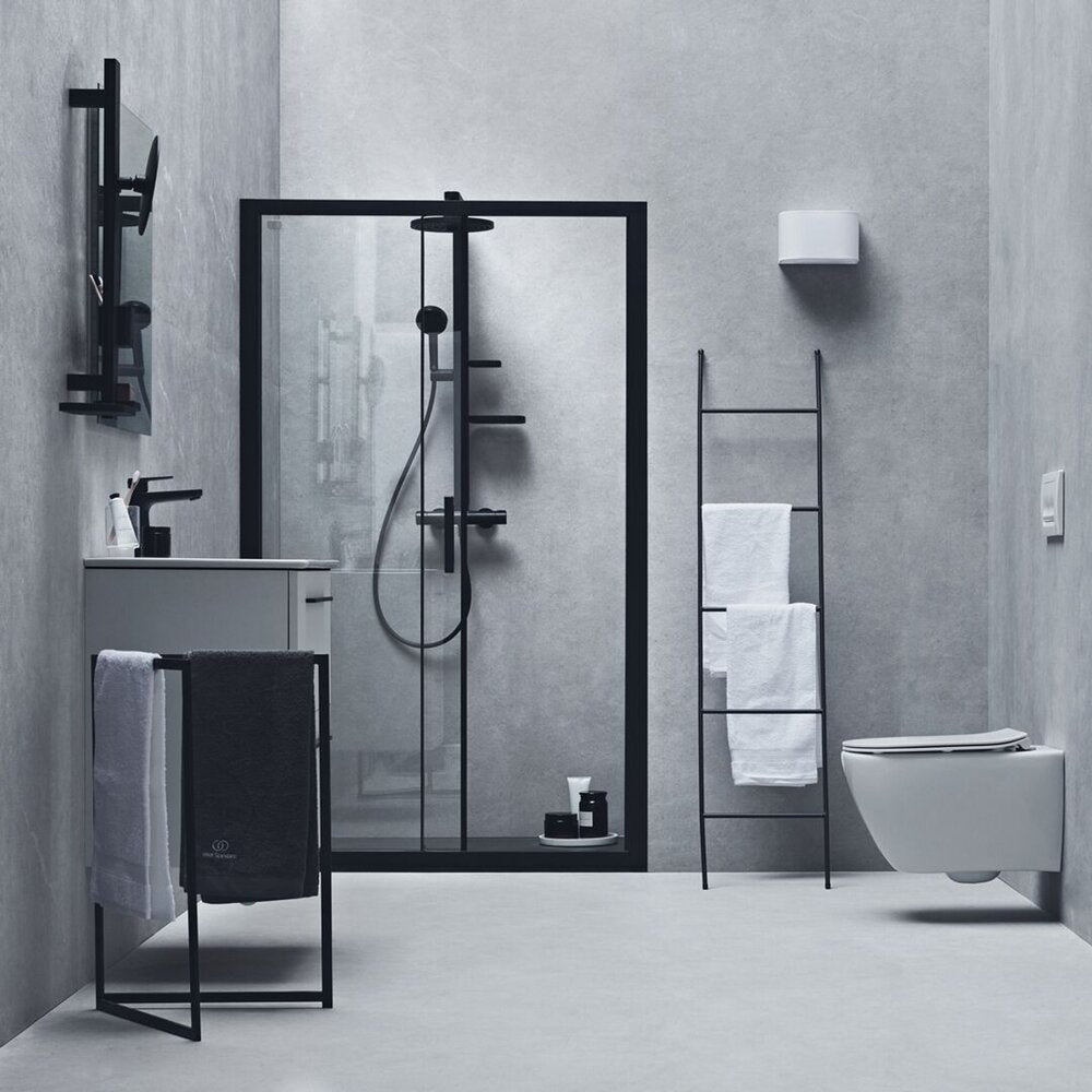 Rea Punto Black Shower Cabin Package 90x90 cm and Ideal Standard Alu+ Black Shower Column