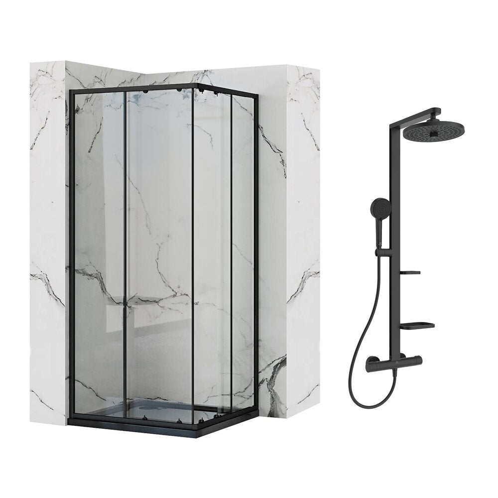 Rea Punto Black Shower Cabin Package 90x90 cm and Ideal Standard Alu+ Black Shower Column