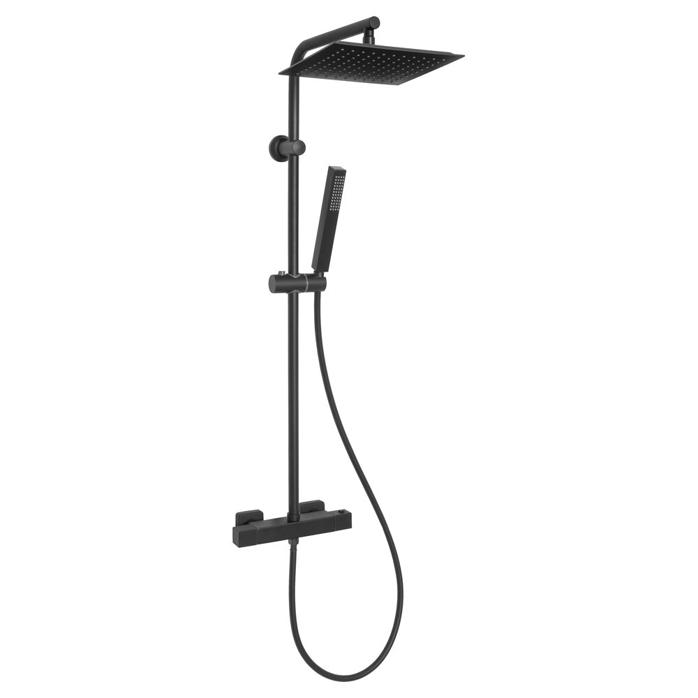 Rea Punto Black Shower Cabin Package 90x90 cm and Invena Svart Black Shower Column