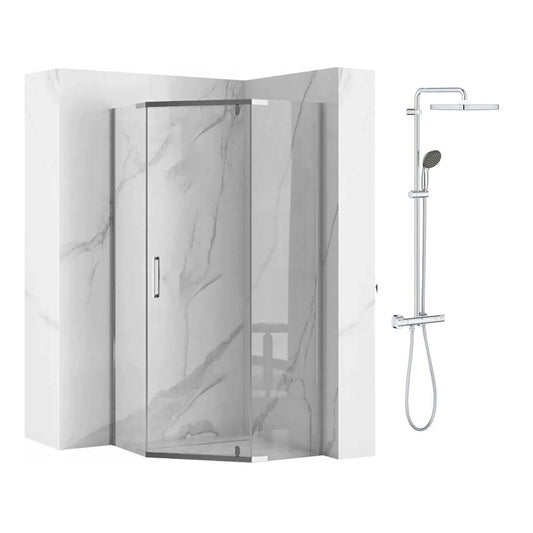 Rea Axin Shower Cabin Package Chrome 90x90 and Grohe Vitalio Start Cube 250 Thermostatic Shower Column Chrome