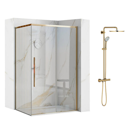 Комплект душ кабина Rea Solar злато 90x120 см и душ колона Grohe Euphoria злато