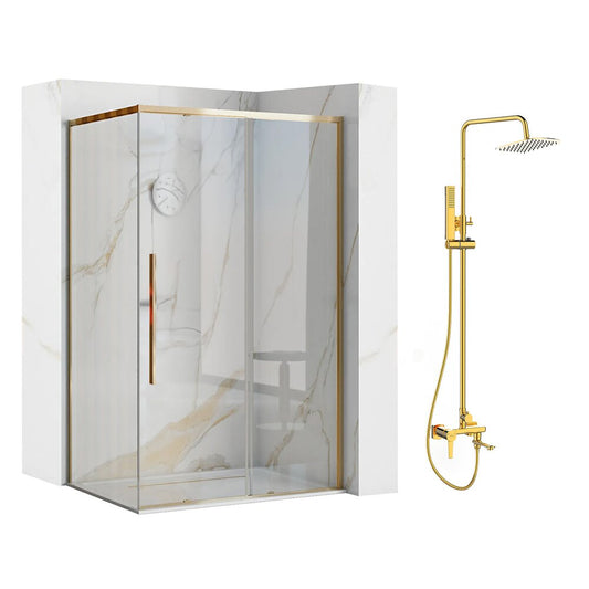 Комплект душ кабина Rea Solar златна 90x120 см и душ колона Invena Glamour златна