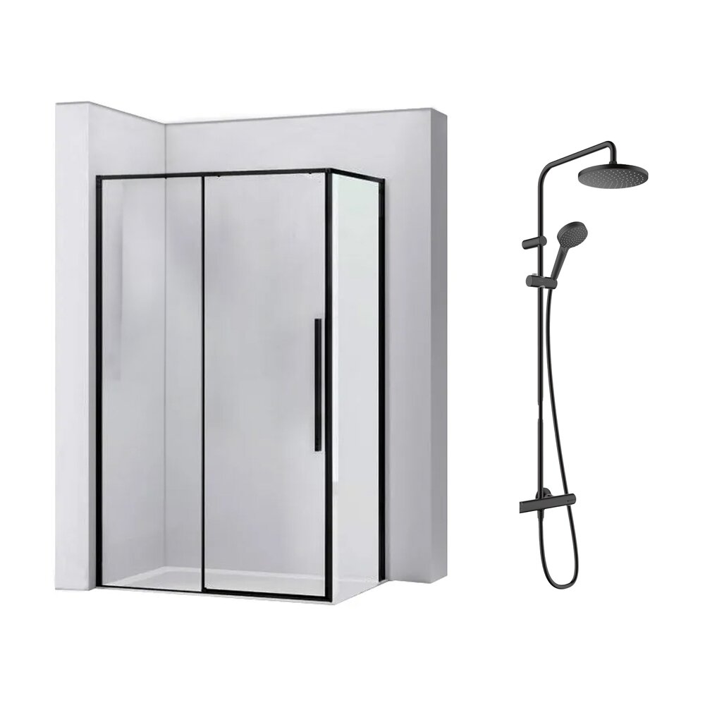 Пакет душ кабина Rea Solar черен 90x120 см и душ колона Hansgrohe Vernis Blend черен