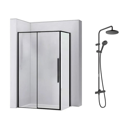 Пакет душ кабина Rea Solar черен 90x120 см и душ колона Hansgrohe Vernis Blend черен