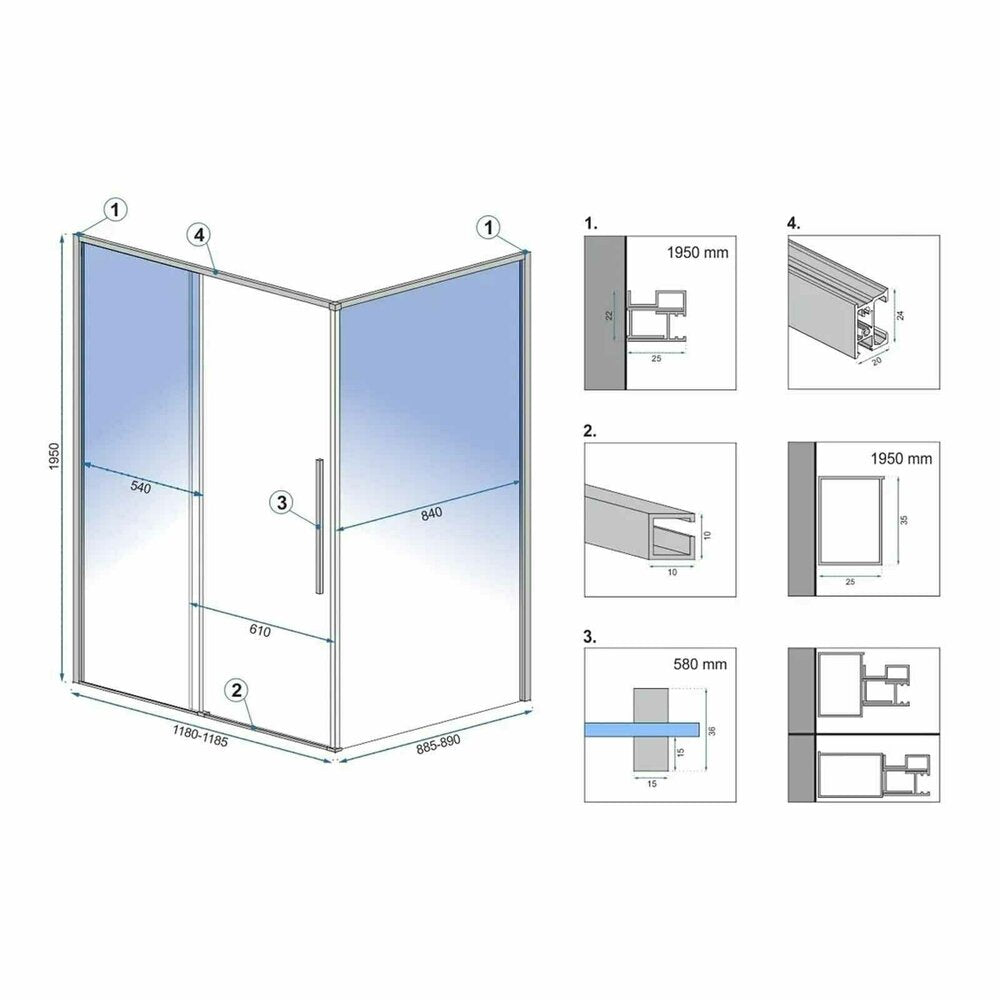 Пакет душ кабина Rea Solar черен 90x120 см и душ колона Ideal Standard Alu+ черен
