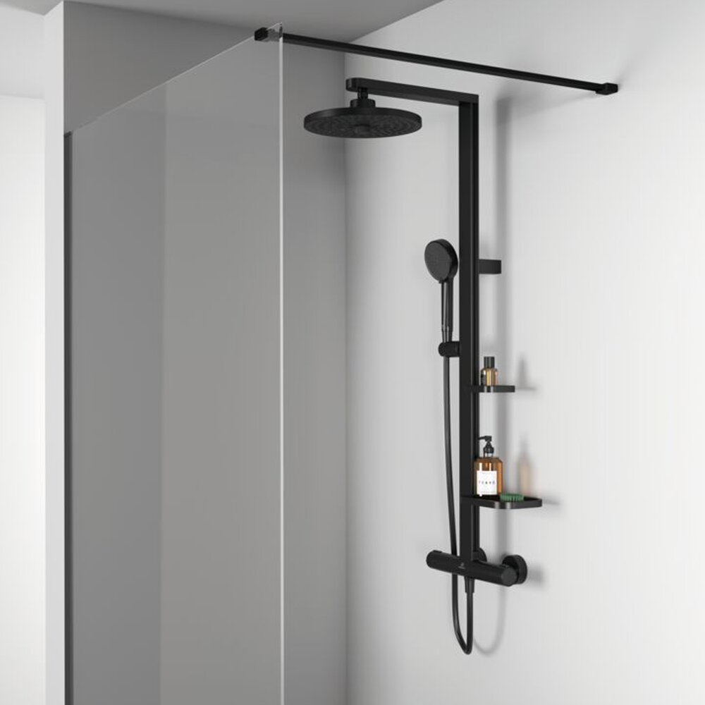 Пакет душ кабина Rea Solar черен 90x120 см и душ колона Ideal Standard Alu+ черен