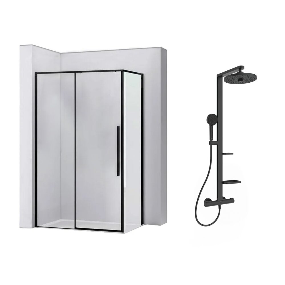 Пакет душ кабина Rea Solar черен 90x120 см и душ колона Ideal Standard Alu+ черен