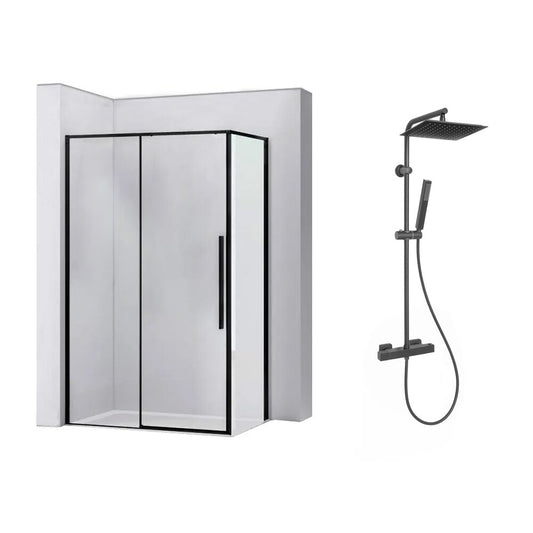 Комплект черна душ кабина Rea Solar 90x120 см и душ колона Invena Svart черна