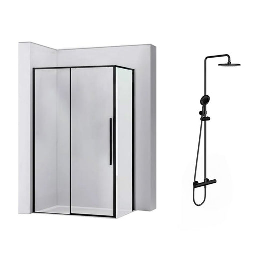 Комплект черна душ кабина Rea Solar 90x120 см и черна душ колона OMNIRES Y