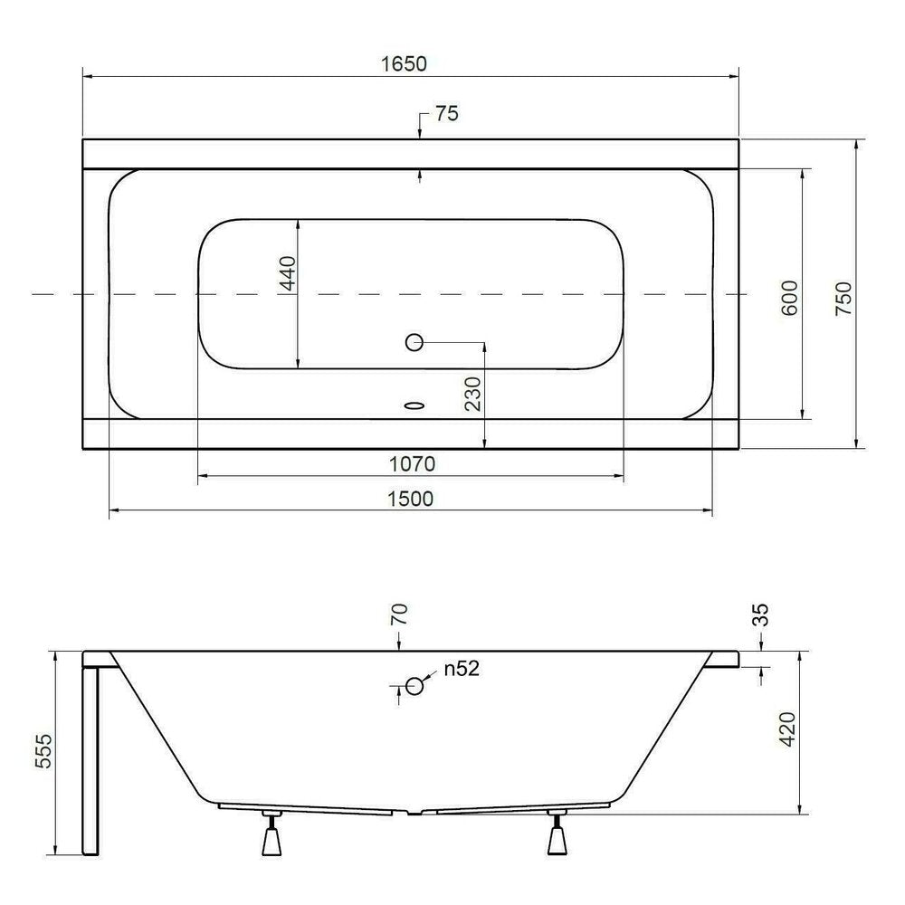 Пакет правоъгълна вана Besco Quadro 165x75 см, параван за вана Rea Elegant 70x140 см златен, сифона за вана и капак за сифона.