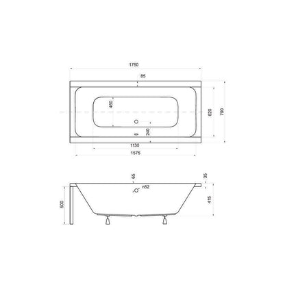 Комплект правоъгълна вана Besco Quadro 175x80 см бяла, душ завеса Rea Elegant 70x140 см златна, сифони за вана и капак за сифони