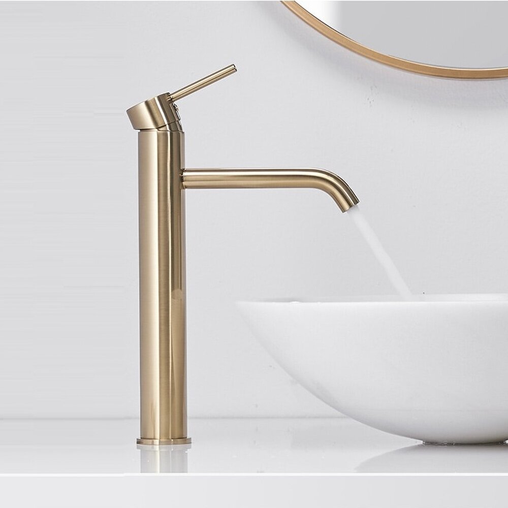 Cersanit Moduo White Countertop Sink Package 40 cm, Rea Lungo Gold Faucet and Gold Click-Clack Sink Drain