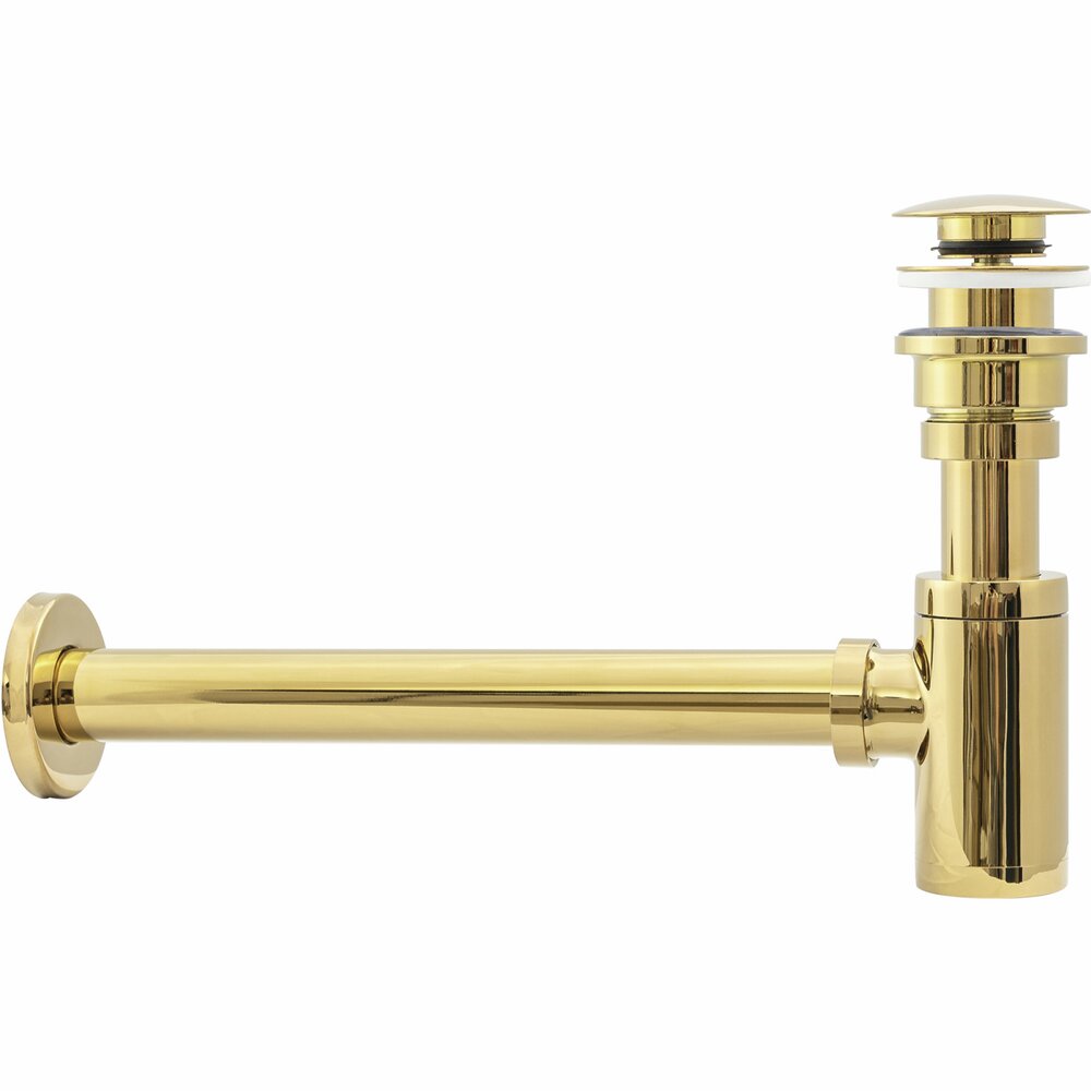 Cersanit Moduo White Countertop Sink Package 40 cm, Rea Lungo Gold Faucet and Gold Click-Clack Sink Drain