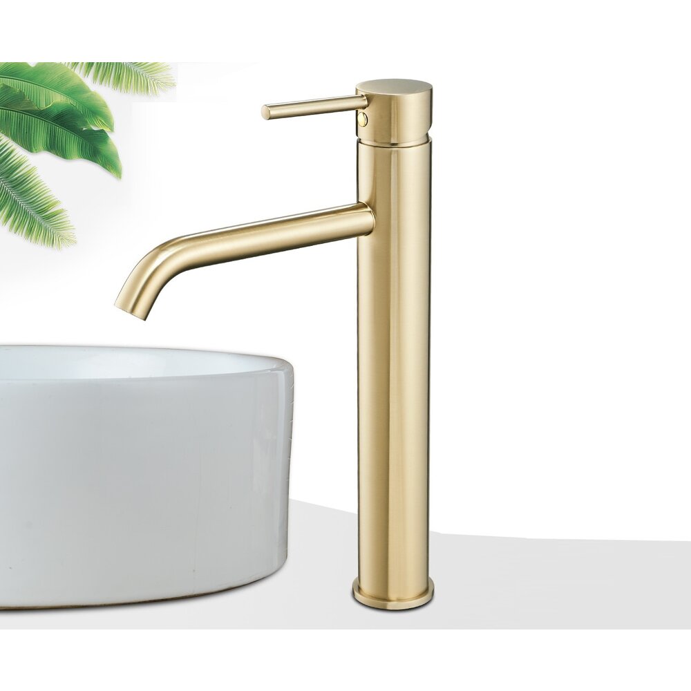 Cersanit Moduo White Countertop Sink Package 40 cm, Rea Lungo Gold Faucet and Gold Click-Clack Sink Drain