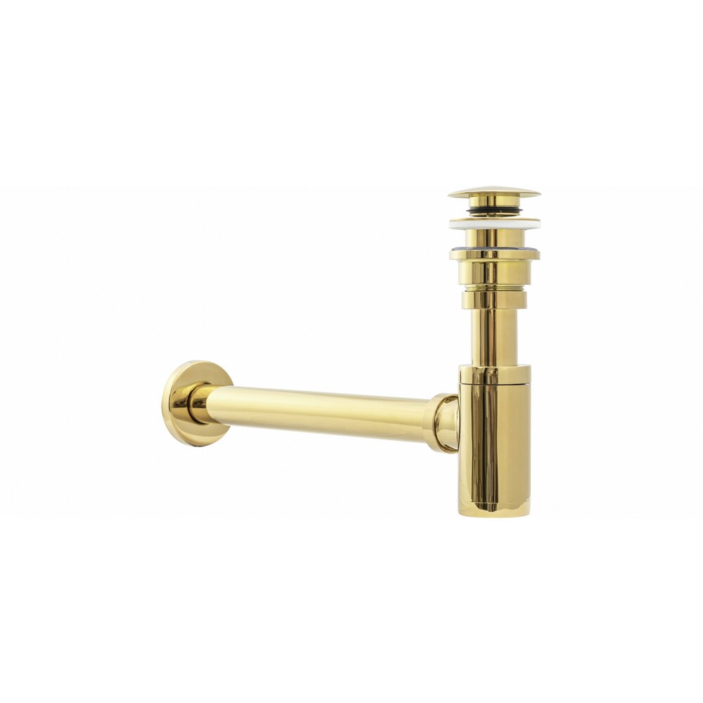 Cersanit Moduo White Countertop Sink Package 40 cm, Rea Lungo Gold Faucet and Gold Click-Clack Sink Drain