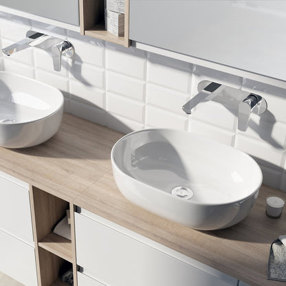Countertop Sink Package Cersanit Moduo White 50.5 cm, Rea Lungo Black Faucet and Click-Clack D Black Sink Drain