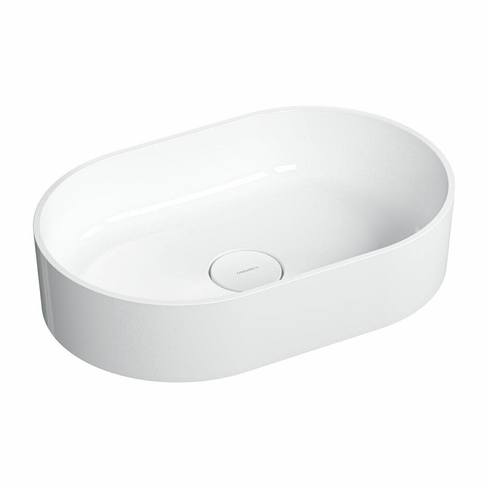 Countertop Sink Package Omnires Ovo M+ White 55 cm, Rea Lungo Black Faucet and Click-Clack D Black Sink Drain