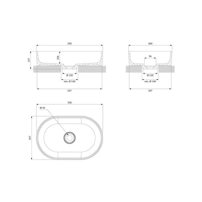 Countertop Sink Package Omnires Ovo M+ White 55 cm, Rea Lungo Black Faucet and Click-Clack D Black Sink Drain