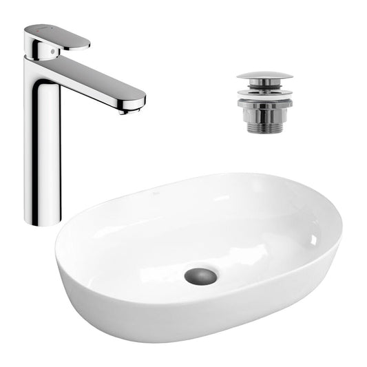 Пакет за мивка Rea Cleo бял 61 см, смесител Hansgrohe Vernis Blend хром и вентил Click-Clack хром
