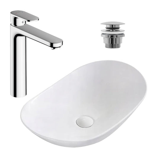Пакет мивка Rea Royal бял 62.5 см, смесител Hansgrohe Vernis Blend 190 хром и клапа Click-Clack хром