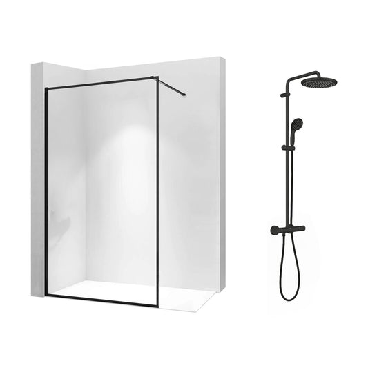 Walk-In Shower Screen Package Rea Bler-1 Black 70x195 cm and Shower Column Grohe Vitalio Start Black