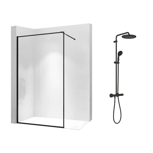 Walk-In Shower Screen Package Rea Bler-1 Black 80x195 cm and Shower Column Grohe Vitalio Start Black