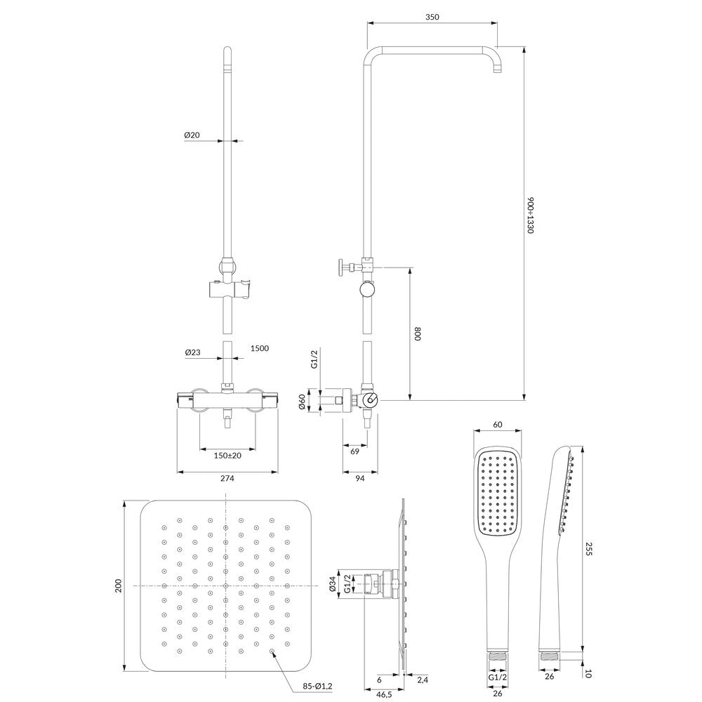 Walk-In Shower Screen Package SanSwiss Easy Chrome 90x200 cm and Omnires Y Chrome Shower Column