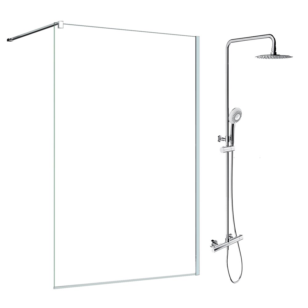 Walk-In Shower Screen Package SanSwiss Easy Chrome 90x200 cm and Omnires Y Chrome Shower Column