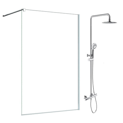 Walk-In Shower Screen Package SanSwiss Easy Chrome 90x200 cm and Omnires Y Chrome Shower Column