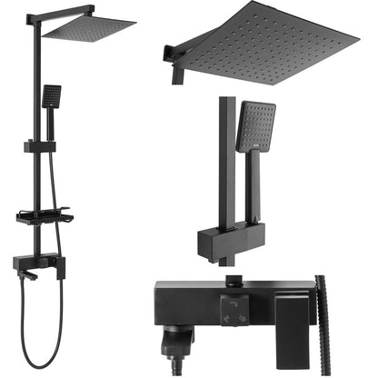 Walk-In Shower Screen Package Fluminia Foxy Black 100x200 cm and Rea Jack Black Shower Column