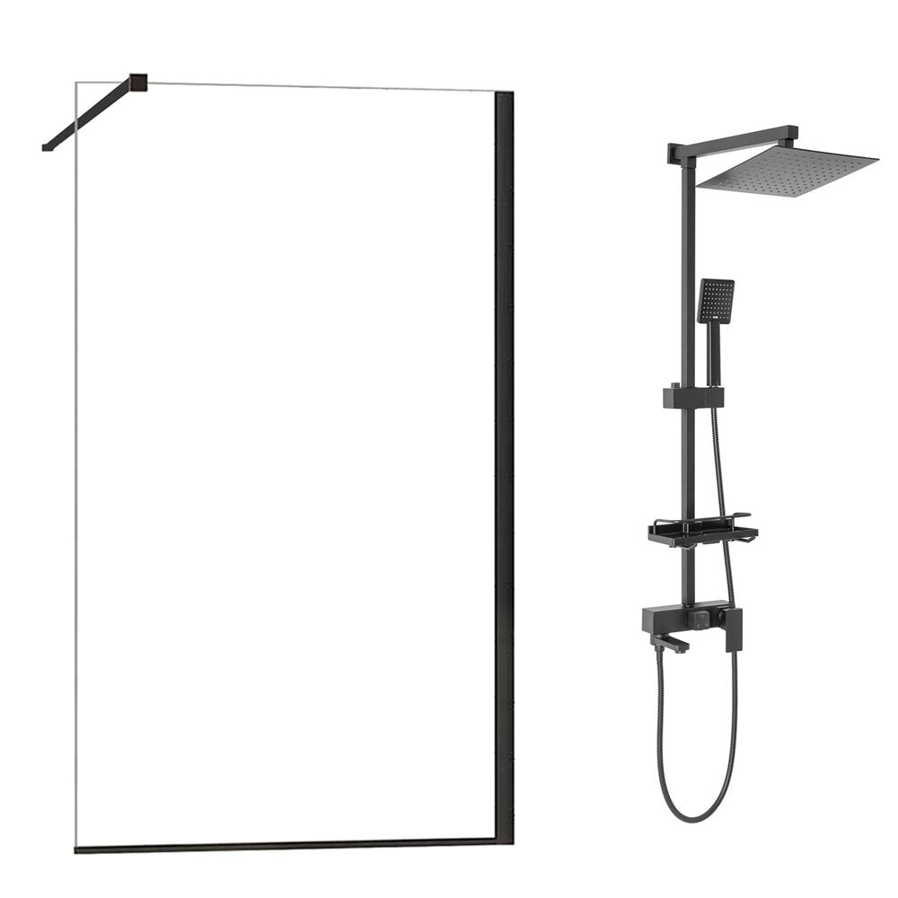 Walk-In Shower Screen Package Fluminia Foxy Black 100x200 cm and Rea Jack Black Shower Column