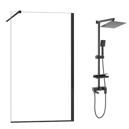 Walk-In Shower Screen Package Fluminia Foxy Black 100x200 cm and Rea Jack Black Shower Column