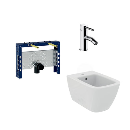 Комплект рамка за инсталация Geberit Kombifix, тоалетна за окачен монтаж Ideal Standard I.life B и батерия за бидет Omnires Y хром