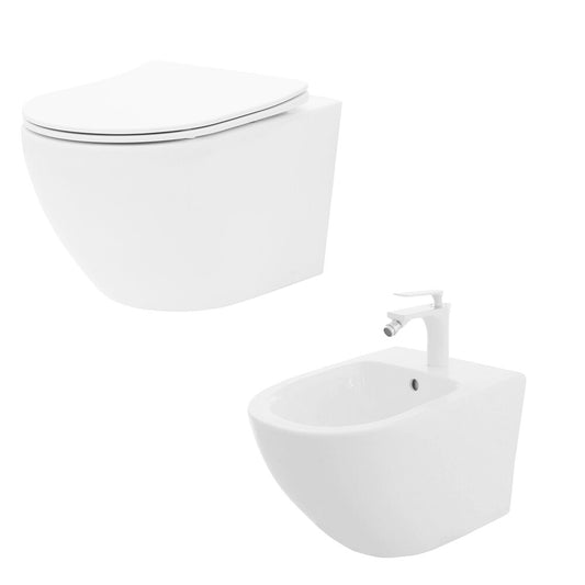 Ivaldi Rune Toilet Bowl Package with Slim Softclose Seat and Wall-Mounted Bidet White