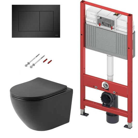 Matte Black Toilet Package Rune Ivaldi, Slim Softclose Seat and TECEbase Tank with Matte Black TECEnow Button