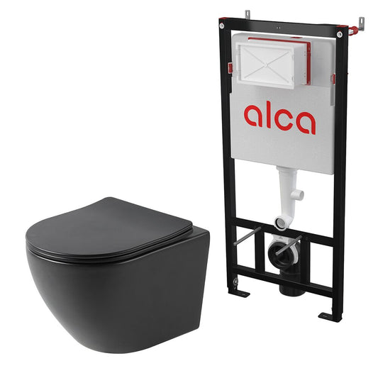 Matte Black Toilet Package Rune Ivaldi, Slim Softclose Seat and Alcadrain Sadromodul AM101/1120 Built-in Toilet Tank