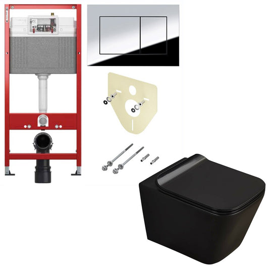 Matte Black Toilet Package Rune Jord, Slim Softclose Seat and TECEbase Tank with TECEnow Button