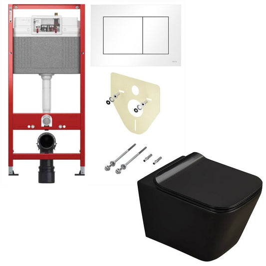 Matte Black Toilet Package Rune Jord, Slim Softclose Seat and TECEbase Tank with White TECEnow Button