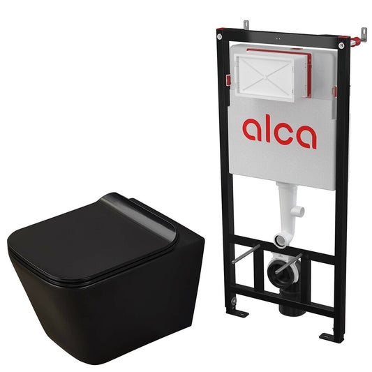 Matte Black Toilet Package Rune Jord, Slim Softclose Seat and Alcadrain Sadromodul AM101/1120 Built-in Toilet Tank