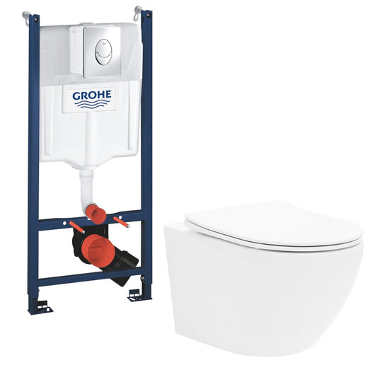 Ivaldi Rune Toilet Bowl Package, Slim Softclose Seat and Grohe Rapid SL WC Tank with Chrome Skate Air Button
