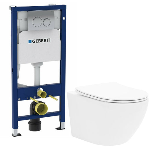 Ivaldi Rune Toilet Bowl Package, Slim Softclose Seat, Geberit Duofix WC Tank and Chrome Delta20 Button