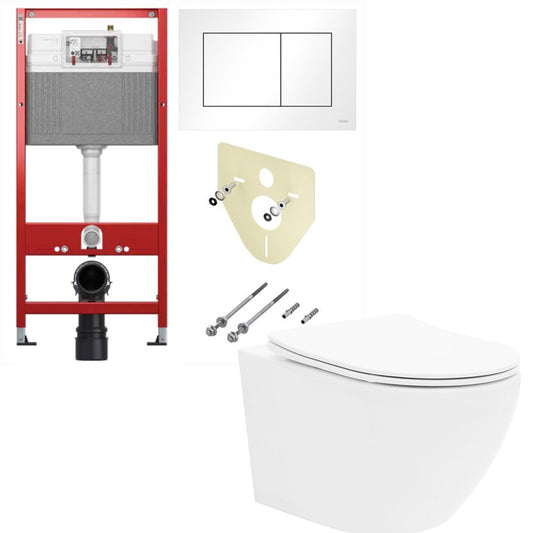 Ivaldi Rune Toilet Bowl Package, Slim Softclose Seat and TECEbase WC Tank with White TECEnow Button
