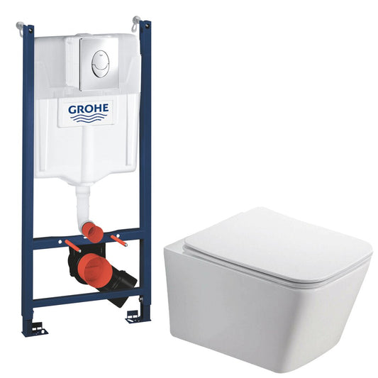 Toilet Package Rune Jord, Slim Softclose Seat and Grohe Rapid SL Tank with Chrome Skate Air Button